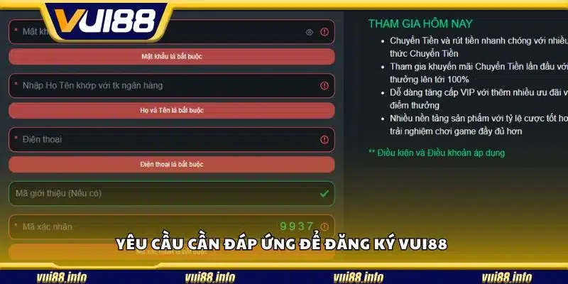 Yêu cầu cần đáp ứng để đăng ký Vui88